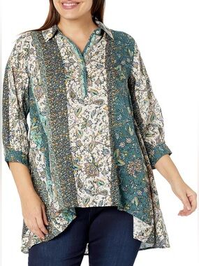 Avenue Athena Print Tunic‎ Top US 12 Teal Paisley Floral High Low Boho NWT